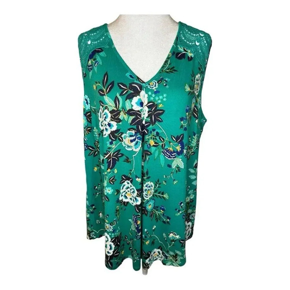 NEW Daniel Rainn Women's 3XL Green Floral Crochet Lace Cutout Tunic Blouse NWT‎ - Picture 1 of 8